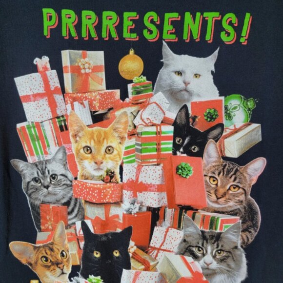 Dec 25th Tshirt Tee Christmas Cats Adult XL Tabby Prrresents Crazy Cat Lady Xmas - Picture 2 of 10